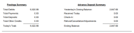 Postings Summary section and Advance Deposit Summary example